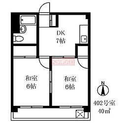 山口マンション 2DKの間取図画像