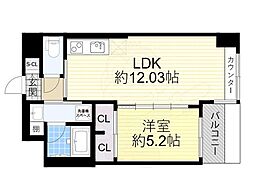プレジオ長田 2階1LDKの間取り