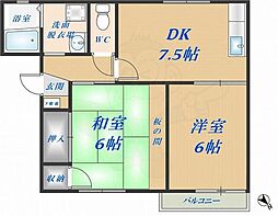 グリーンハイツ吉川 2DKの間取図画像