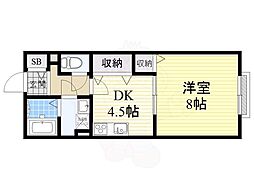 リバーサイド.ルーチェB 1DKの間取図画像
