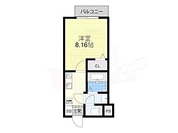 エムフラット衣摺2 1Kの間取図画像