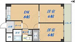 エイチ・ツー・オー高井田2 2DKの間取図画像