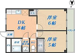 サンライフ小阪 2DKの間取図画像