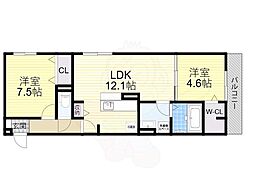 アークフレイズ源氏ケ丘 2LDKの間取図画像