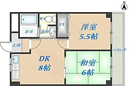 湊川マンション 2DKの間取図画像