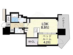 コンフォリア・リヴ本町WEST Q 12階1LDKの間取り