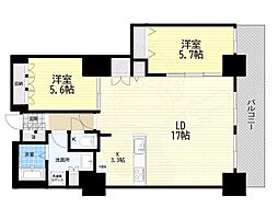 阿波座ライズタワーズフラッグ46 2LDKの間取図画像