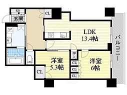 阿波座ライズタワーズフラッグ46 2LDKの間取図画像