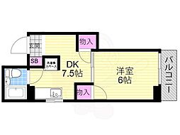 ルポ西本町 1DKの間取図画像
