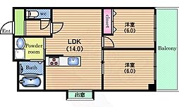 ロイヤルハイツ土佐堀 2LDKの間取図画像