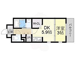 RESIDIA靱公園 1DKの間取図画像