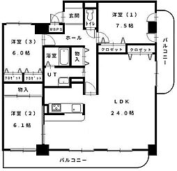 朝日プラザ羊ヶ丘 3LDKの間取図画像