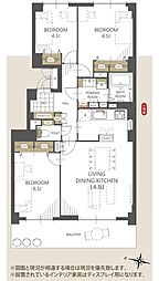 山鼻サンタウン3号館 3LDKの間取図画像
