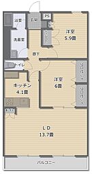 ハイム中の島 2LDKの間取図画像