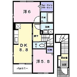ドミール家久　Ｄ 2階2DKの間取り