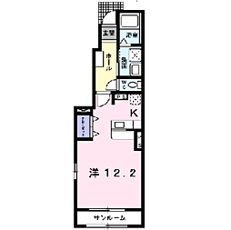 バーミィ・アールI 1階ワンルームの間取り