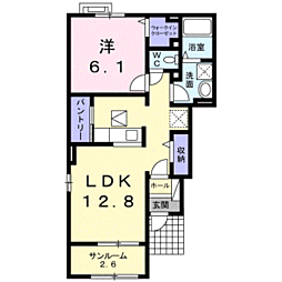 かきつばた 1階1LDKの間取り
