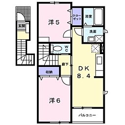 ファミーユ千原 2DKの間取図画像