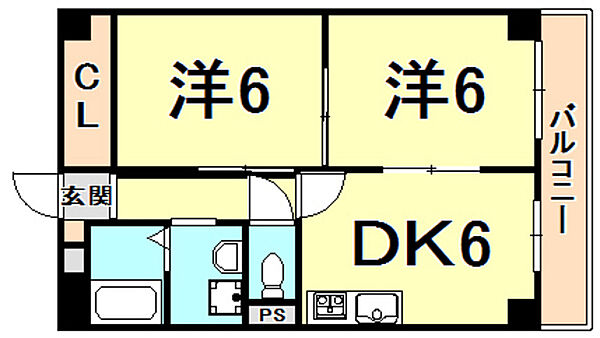 ファミーユ西宮 302｜兵庫県西宮市室川町(賃貸マンション2DK・3階・43.74㎡)の写真 その2