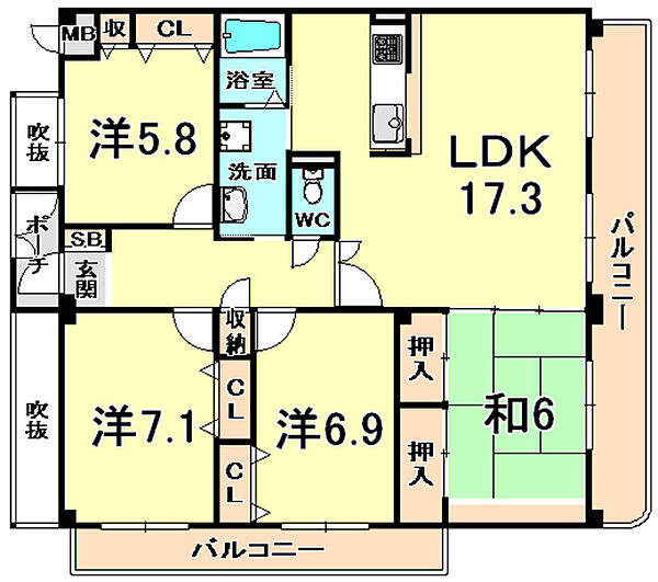 ＫＤＸレジデンス夙川ヒルズ　4番館（旧オクトス夙川） 207｜兵庫県西宮市樋之池町(賃貸マンション4LDK・2階・100.00㎡)の写真 その2