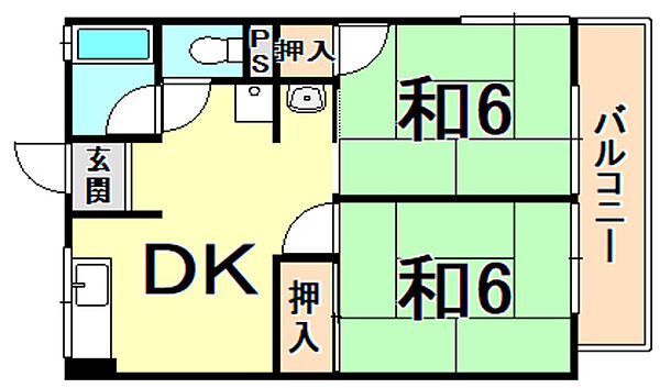 花野ハイツ 101｜兵庫県西宮市南甲子園２丁目(賃貸アパート2DK・1階・40.50㎡)の写真 その2