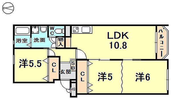 満池谷マンション 203｜兵庫県西宮市満池谷町(賃貸マンション3LDK・2階・60.00㎡)の写真 その2