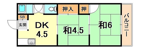 第一坂田ビル 401｜兵庫県神戸市灘区都通５丁目(賃貸マンション2DK・4階・30.00㎡)の写真 その2