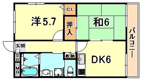 サンパレス六甲 208｜兵庫県神戸市灘区大和町３丁目(賃貸マンション2DK・2階・42.12㎡)の写真 その2