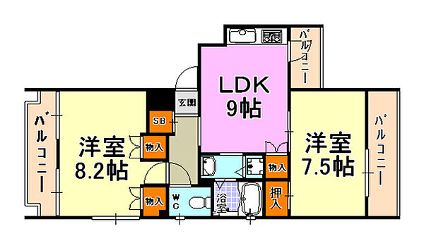 晴山館 202｜兵庫県神戸市東灘区森南町２丁目(賃貸マンション2LDK・2階・57.36㎡)の写真 その2