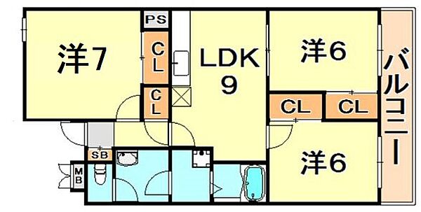 オーリッツコート甲南山手 206｜兵庫県神戸市東灘区本庄町１丁目(賃貸マンション3LDK・2階・65.40㎡)の写真 その2