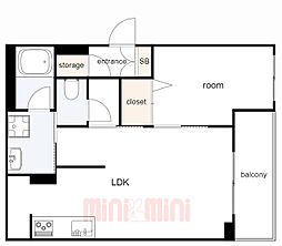 ラヴィベール国玉 3階1LDKの間取り