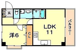 ビエント六甲2 1階1LDKの間取り