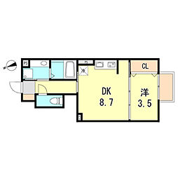 ベルヴィル玉津 1階1LDKの間取り