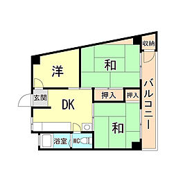 マンション朝霧2号館 3DKの間取図画像