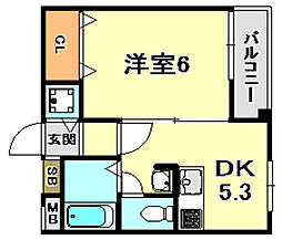 ラフォーレ湊川 3階1DKの間取り