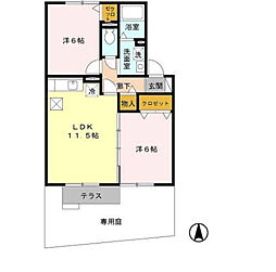 ライフランドスケープ　A棟 1階2LDKの間取り