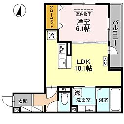 トリシア武庫川 3階1LDKの間取り