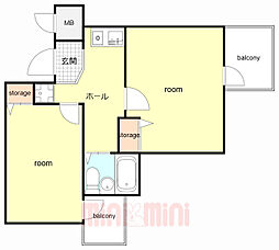 セレーノ門戸 4階2Kの間取り