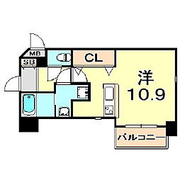 アンビエンテ王子籠池 2階ワンルームの間取り