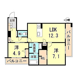 グランメゾン神戸中山手 3階2LDKの間取り