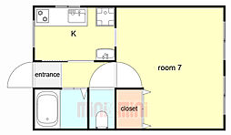 カサブランカビル 2階1Kの間取り