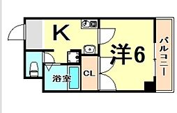 阪神本線 尼崎駅 徒歩6分の賃貸マンション 4階1Kの間取り