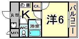 サンリバティハイム 1階1Kの間取り