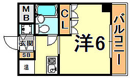 ボーン出屋敷 2階1Kの間取り