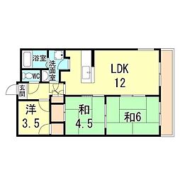ロイヤルメゾン富士 3階3LDKの間取り