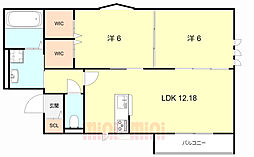 レジデンス　ムコフルール 2階2LDKの間取り