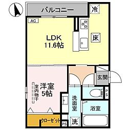 グリューネ塚口本町 1階1LDKの間取り
