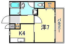 ヒルトップ 1階1DKの間取り