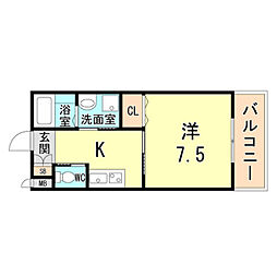 コーム須磨 103 1階1Kの間取り