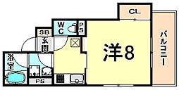 プレジール東難波 3階1Kの間取り